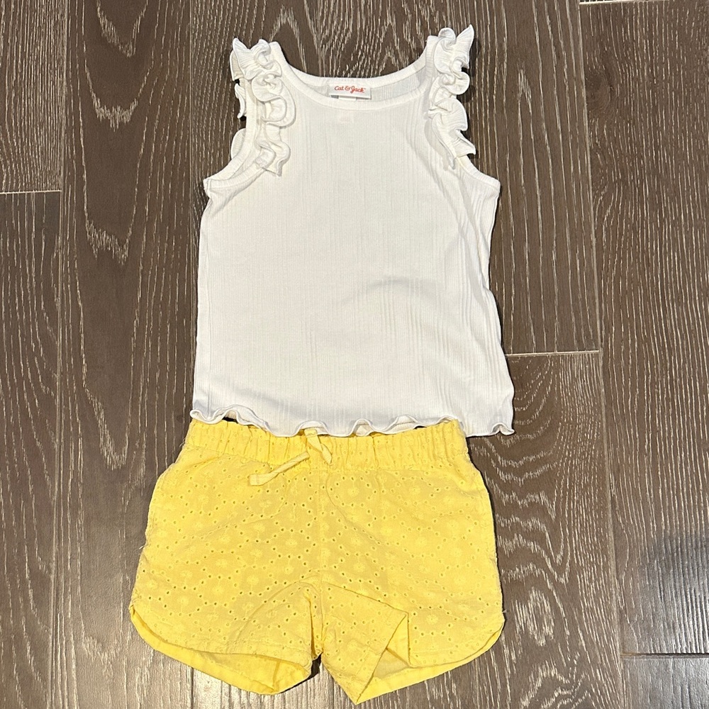 Cat & Jack White Ribbed Tank Top with Ruffle Trim